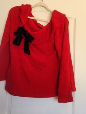 Cato Red Off-the-Shoulder Knit Sweater with Black Bow XL BNWT